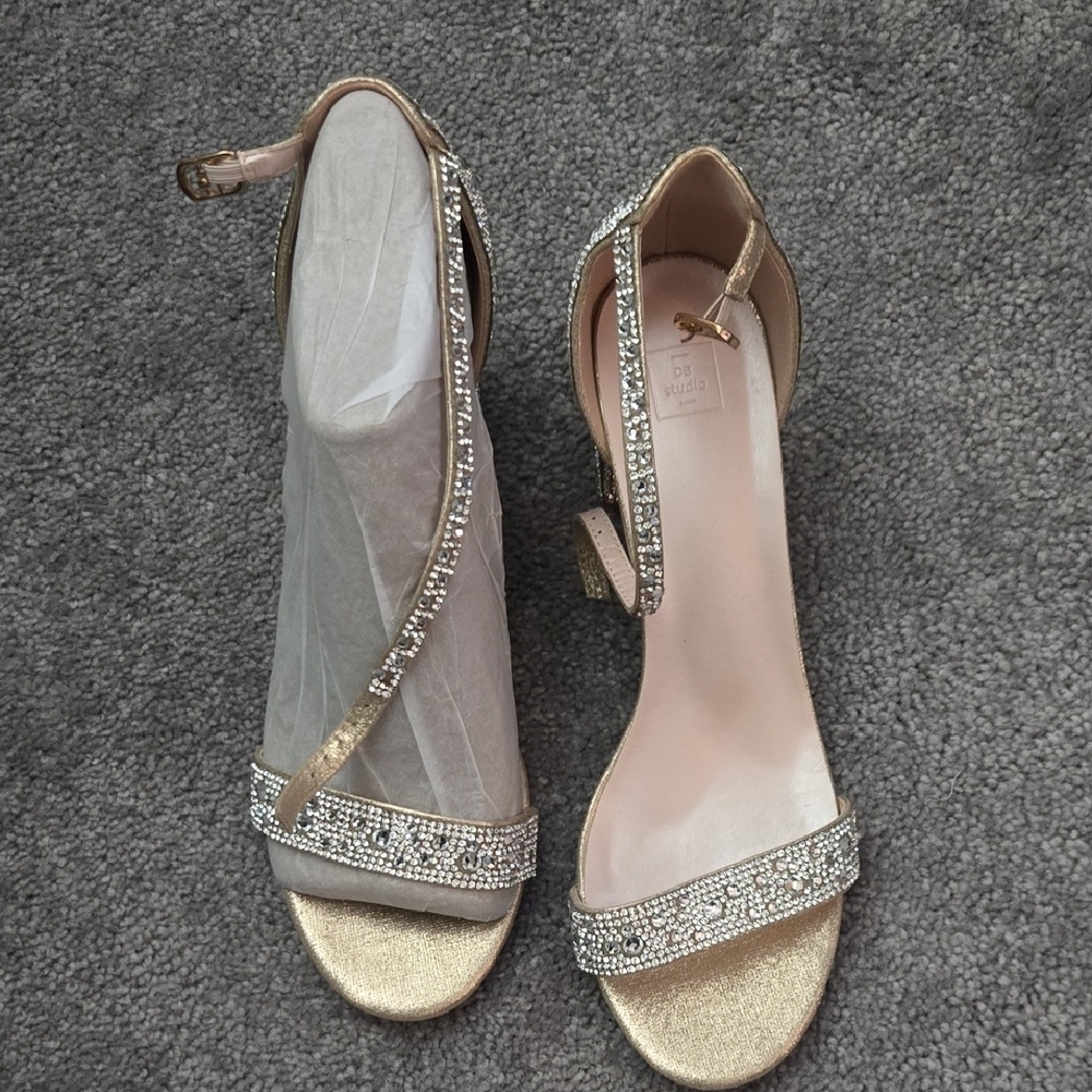 Elegant Champagne and Rhinestone Women's Heels - Picture 2 of 6